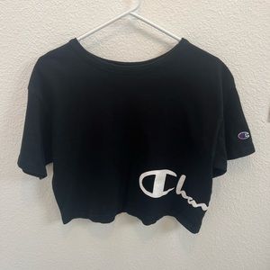Champion Women's Crop Top Tee Shirt Short Sleeve Black Logo Size Medium